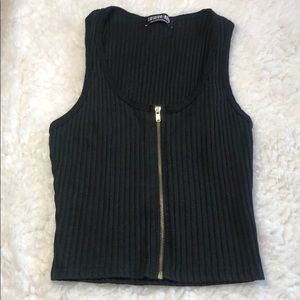Black Crop Top with Gold Zipper